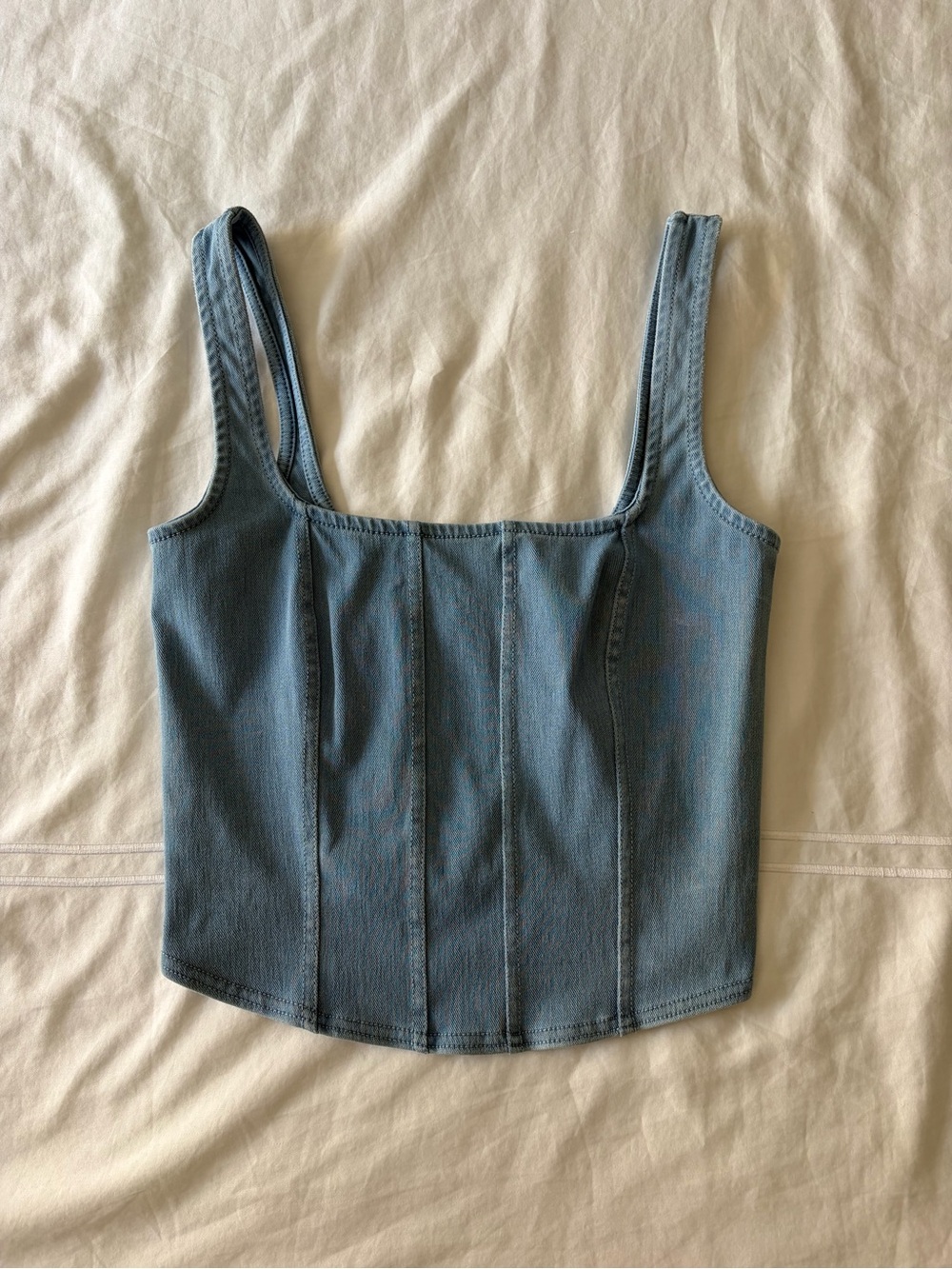 Good American Light Blue Denim Square-Neck Corset Top Size 0